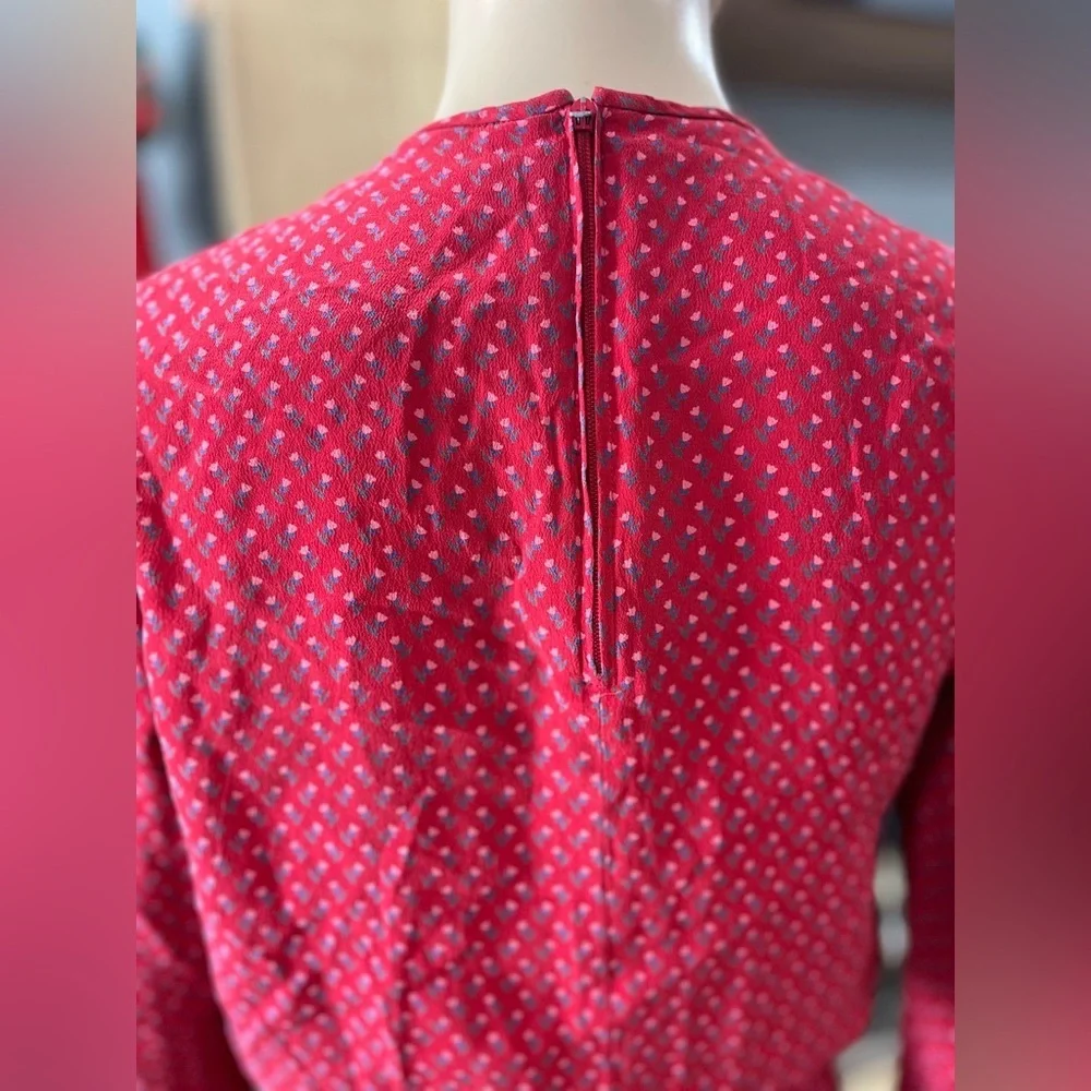 Classic red Neiman Marcus floral modest prairie vintage SILK Dress-6